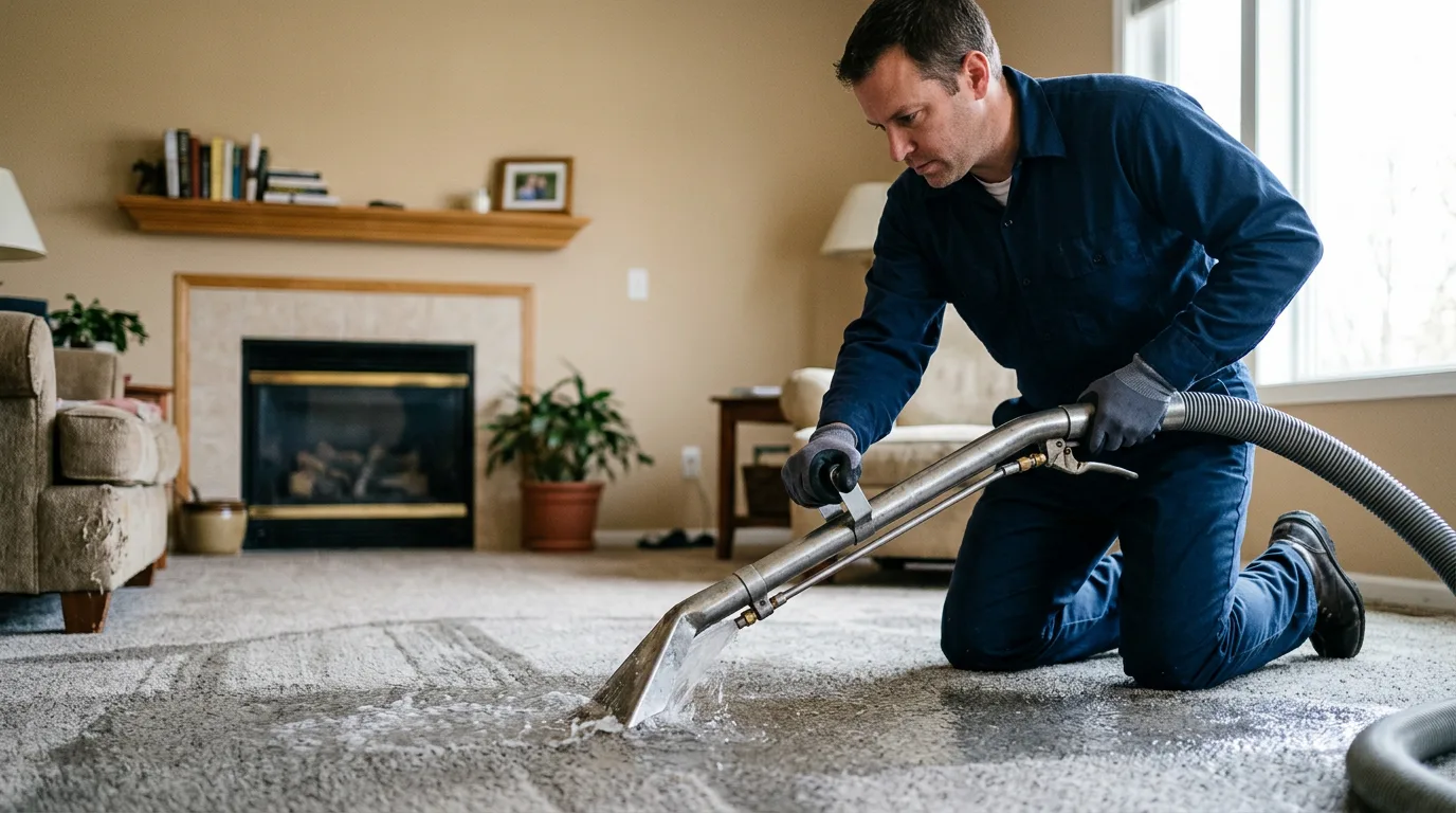 Water damage restoration technician working near Dover, OK